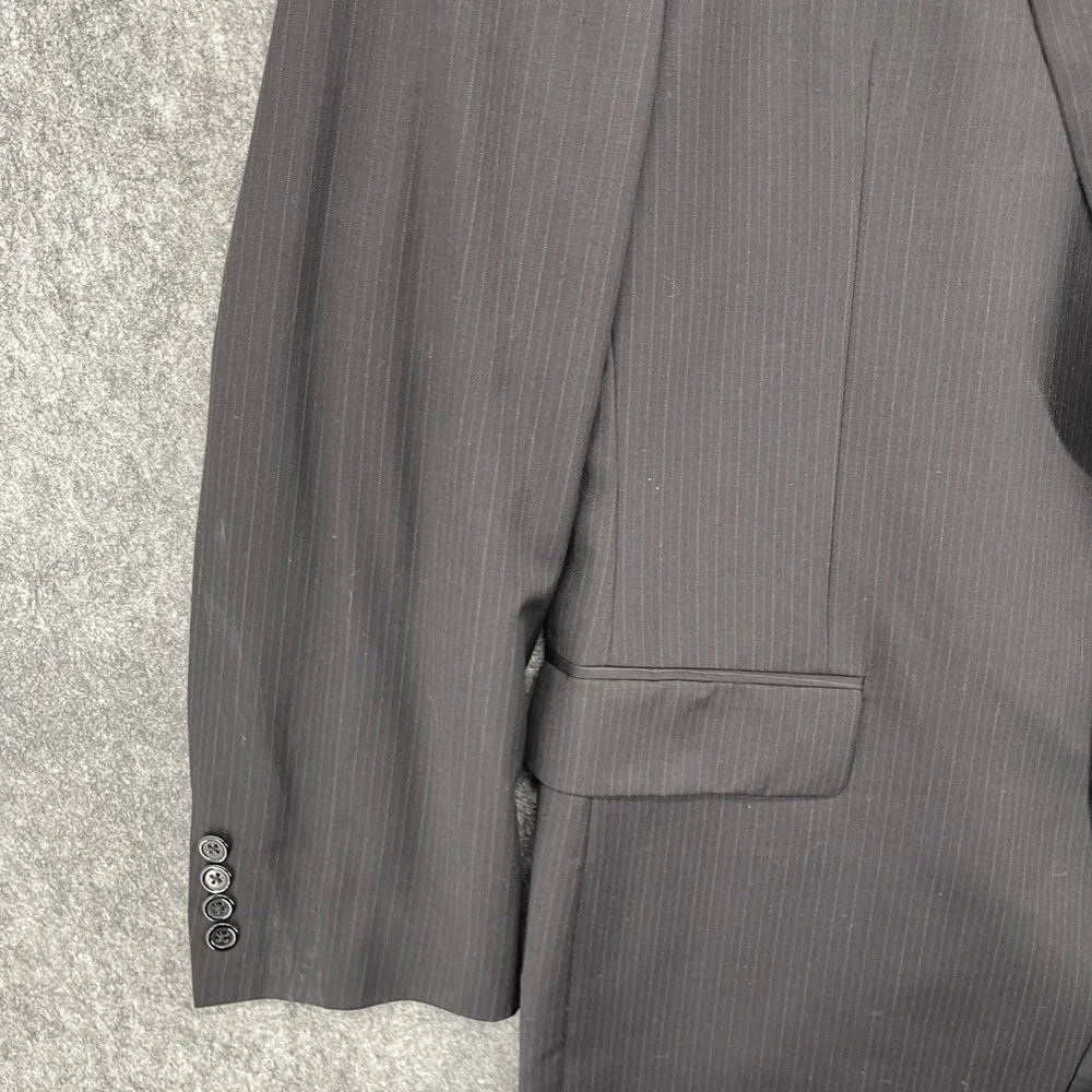 John Varvatos Blazer 42L Mens Pinstripe Black Two Button Suit Jacket